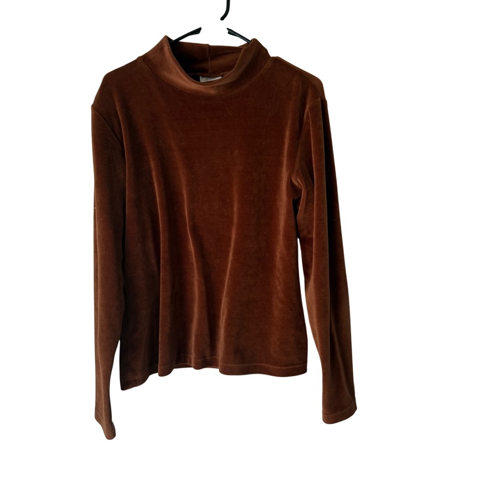 French Laundry Vintage Y2k Mock Neck Velour Long Slv Top L‎ Rust Brown Romantic
